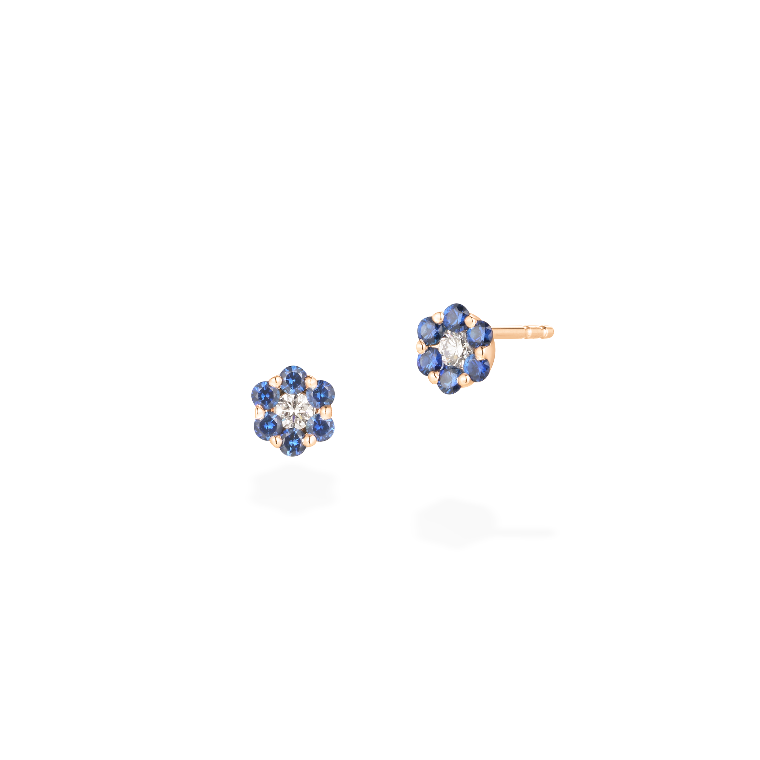 Floral illusion blue sapphire diamond earrings